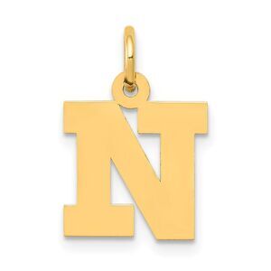 14k Yellow Gold, Amanda Collection, Small Block Initial N Pendant